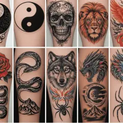 Kolekcja tatuaży: zegarek, yin-yang, czaszka, lew, feniks, pająk na sieci, róża, wąż, wilk, smok, księżyc, góry i diament. Wybierz swój szczęśliwy tatuaż!