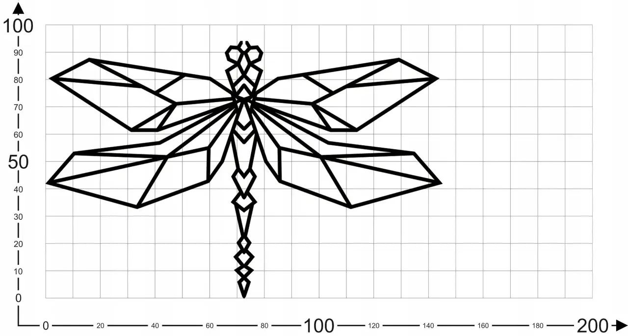 Geometryczny tatuaż ważka na kostce, z czarnymi liniami na siatce.